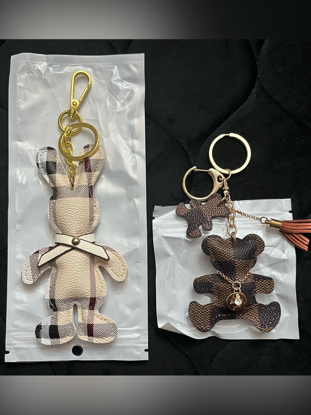 2 Piece Bunny & Bear Fashion Bag Charms or Keychains